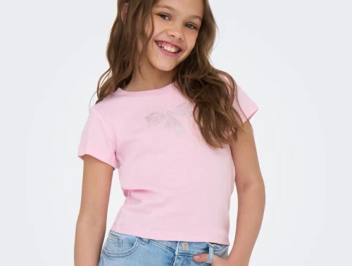 Kids ONLY t-shirt roseate spoonbill med similisten i sløjfe